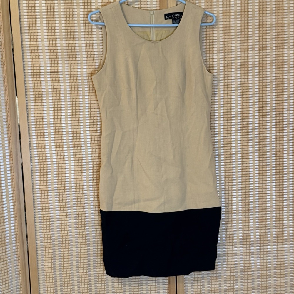 Yansi Fugel Womens 4 Tan Black Sheath Dress Work Wear Basics Career Office City
